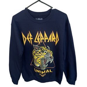 Def Leppard Crewneck Sweatshirt Adult Small Band Rock Music Animal 1987‎ Blue
